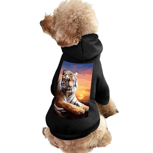 Warmer Hundepullover für Hunde und Katzen, Winter-Hundemantel mit Kapuze, weiche Haustierkleidung, Größe XS-XXL, kaltes Wetter, Tiger, bunter Sonnenuntergang, Hundejacke für kleine, mittelgroße Hunde von FZQVSGW