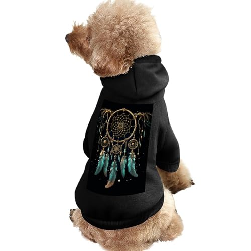 Warmer Hundepullover für Hunde und Katzen, Winter-Hundemantel mit Kapuze, weiche Haustierkleidung, Größe XS-XXL, kaltes Wetter, dunkler Traumfänger, Hundejacke für kleine, mittelgroße Hunde und Katzen von FZQVSGW