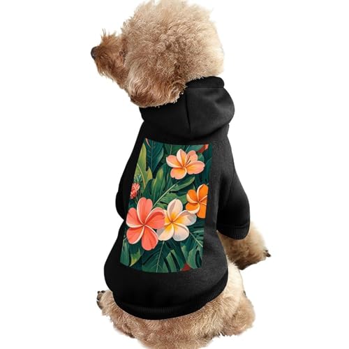 Warmer Hundepullover für Hunde und Katzen, Winter-Hundemantel mit Kapuze, weiche Haustierkleidung, Größe XS-XXL, kaltes Wetter, tropische Blumen und Laub, Hundejacke für kleine, mittelgroße Hunde und von FZQVSGW