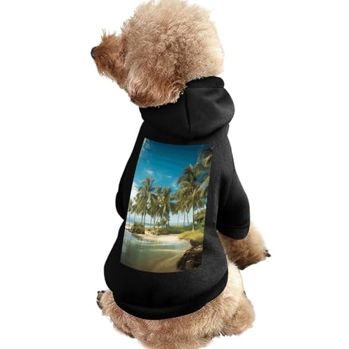 Warmer Hundepullover für Hunde und Katzen, Winter-Hundemantel mit Kapuze, weiche Haustierkleidung, Größe XS-XXL, kaltes Wetter, tropische Kokosnussbäume, Strand, Hundejacke für kleine, mittelgroße von FZQVSGW