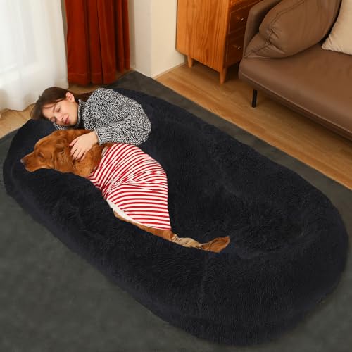 FZYSFZ Hundebett, orthopädisch, waschbar, für Menschen und Haustiere, Kunstfell-Plüsch-Hundebett für Erwachsene und Erwachsene, zum Einschlafen mit Decke, 180,3 x 114,3 x 30,5 cm, Grau von FZYSFZ