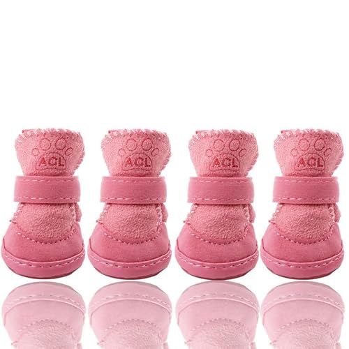 Hunde Schuhe Outdoor, FaJoek 4 Stücke Hundeschuhe Kleine Hunde, Welpen-Stiefel, Schneestiefel für Haustiere, Hundeschuhe Winter, Pfotenschutz Hund, Plüsch Hundestiefel, für Kleine Hunde Katzen(Rosa) von FaJoek