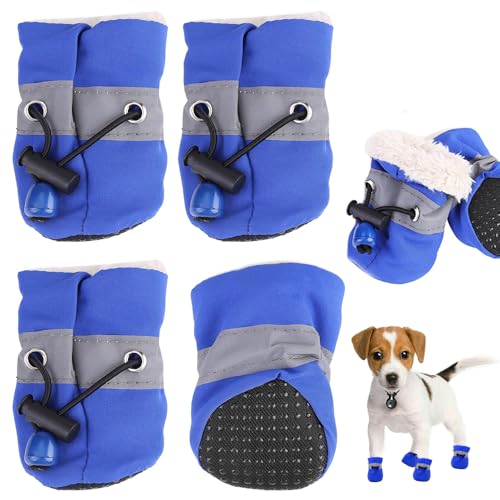 Hundeschuhe FaJoek 4 pcs Wasserdicht Hundeschuhe mit Reflektierenden Riemen,Hundeschuhe Pfotenschutz,Anti-Rutsch Hunde Pfotenschutz,Pfotenschutz für Hunde Winter,für Kleine Hunde (Blau, #3) von FaJoek