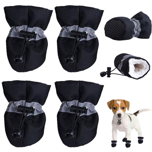 FaJoek Hundeschuhe 4 pcs Wasserdicht Hundeschuhe mit Reflektierenden Riemen,Hundeschuhe Pfotenschutz,Anti-Rutsch Hunde Pfotenschutz,Pfotenschutz für Hunde Winter,für Kleine Hunde (Schwarz, #3) von FaJoek