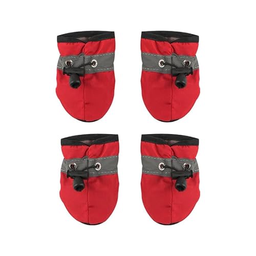 Hundeschuhe FaJoek 4 pcs Wasserdicht Hundeschuhe mit Reflektierenden Riemen,Hundeschuhe Pfotenschutz,Anti-Rutsch Hunde Pfotenschutz,Pfotenschutz für Hunde Winter,für Kleine Hunde (Rot, #5) von FaJoek