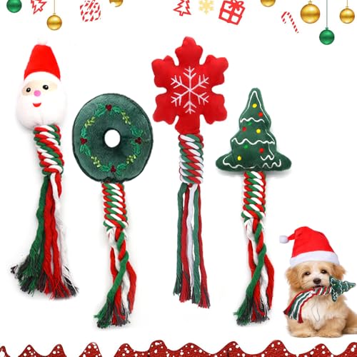 FaJoek Weihnachten Hundespielzeug 4er-Pack hundespielzeug Weihnachten, Kauspielzeug für Kleine und Mittlere Hunde, hundespielzeug quietschend Interessant von FaJoek