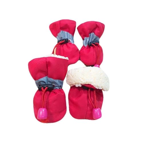 Hundeschuhe FaJoek 4 pcs Wasserdicht Hundeschuhe mit Reflektierenden Riemen,Hundeschuhe Pfotenschutz,Anti-Rutsch Hunde Pfotenschutz,Pfotenschutz für Hunde Winter,für Kleine Hunde (Rot, #7) von FaJoek