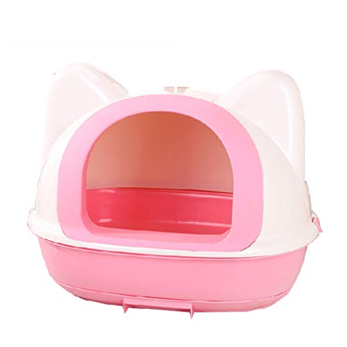 Geräumige Katzentoilette, Katzentoilette mit hoher Kapazität, Katzenhaus, mit ergonomischer Schaufel, einfacher Sandwechsel, Größe: 59 * 42,5 * 47 cm, Reinigung (Rosa) von FaLkiN