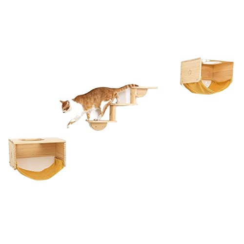 Katzen-Wandregale und Sitzstangen mit Kletterpfosten-Stufen. Moderne, an der Wand montierte Katzenmöbel aus Holz für Aktivitäten im Innenbereich, Schlafen und Spielen von FaLkiN