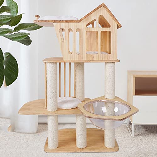 Katzen für Erwachsene, großer großer Katzenturm, Katzenturm mit Sisal-Kratzbaum für Hauskatzen, mit Raumkapsel und Kätzchenspielzeug von FaLkiN