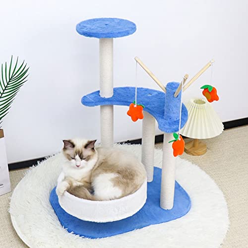 Katzen für Erwachsene, großer großer Katzenturm mit Kratzaktivitätszentrum, mit Zwinger und Katzenplattform, Höhe 63 cm, blau von FaLkiN