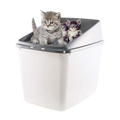 Robuste Katzentoilette, Zugang von Oben, große Katzentoilette, halbgeschlossener, Abnehmbarer Deckel, leicht zu reinigende Katzentoilette (Farbe: Weiß) (Grau) von FaLkiN