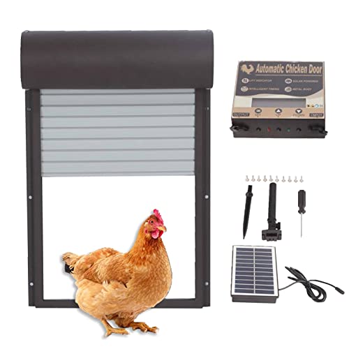 Automatische Hühnerstalltür, Solarbetriebener Automatischer Hühnerstall-Türöffner mit Timer und Schalter Kontrollieren, Doppelmodus-Aluminium-Geflügelstalltür für Huhn, Ente von Fabater