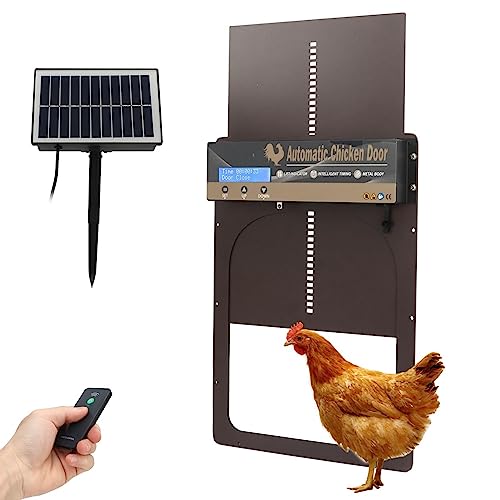 Automatische Hühnerstalltür mit Timer, Lichtsensor und Fernbedienung, 3-in-1 Solarbetriebener und Batteriebetriebener Automatischer Hühnertüröffner, Aluminiumtür für Geflügel von Fabater