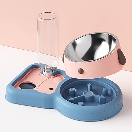 Doppelte Haustiernäpfe, Uhrendesign, um EIN Umkippen zu Verhindern, Sicherer und Niedlicher Schwerkraft-Siphon, 500-ml-Tierfutter-Wassernapf-Set für Kleine Katzen (Rosa 500 ml) von Fabater