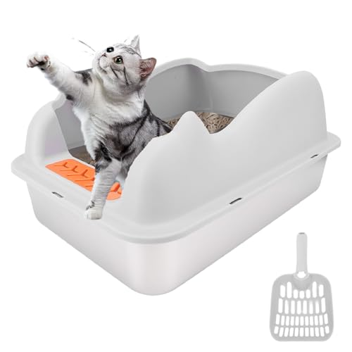 Geschlossener Edelstahlkatze Katzentoilette mit Deckel, Extra Großer Katzentoilette für Maxe 10 Kg Katzen, Metalldrüsenschachtel Hochseitig, Anti-Urin-Leckage, Einfache Reinigung von Fabater