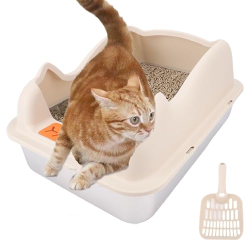 Geschlossener Edelstahlkatze Katzentoilette mit Deckel, Extra Großer Katzentoilette für Maxe 10 Kg Katzen, Metalldrüsenschachtel Hochseitig, Anti-Urin-Leckage, Einfache Reinigung von Fabater