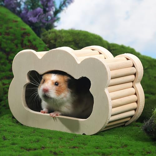 Hamster Versteck, Kiefernholz Hamster Haus und Lebensraum mit Tür, Niedliche Form Kleiner Haustiere Woodland House Habitats Dekor für Zwerghamster, Rennmäuse, Degus, Kleine Tiere von Fabater