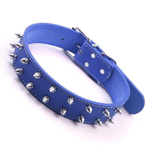 Hundehalsband Im Punk-Stil, Verstellbares Hundehalsband aus PU-Leder mit Spikes für Mittelgroße Hunde (Blue) von Fabater