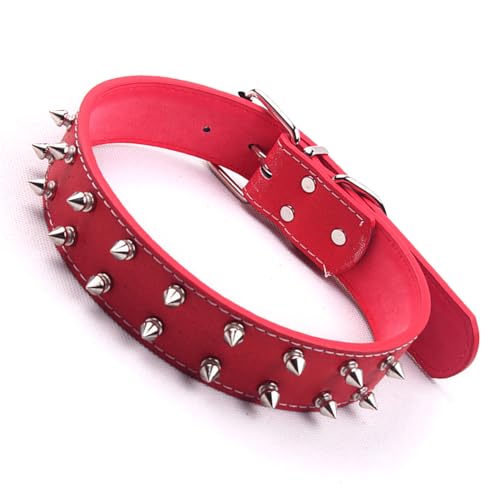 Hundehalsband Im Punk-Stil, Verstellbares Hundehalsband aus PU-Leder mit Spikes für Mittelgroße Hunde (Rot) von Fabater