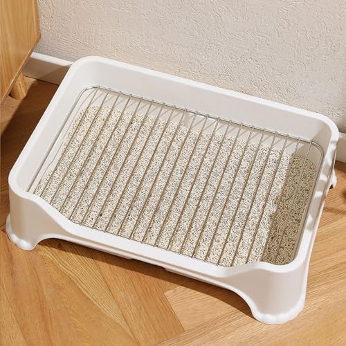 Hundetöpfchen-Tablett, Abnehmbare, Waschbare Haustier-Toiletten-Trainings-PIPI-Pad-Tablett aus Edelstahl für Kleine Mittelgroße Hunde, Netz-Hundetrainingstoile (White) von Fabater