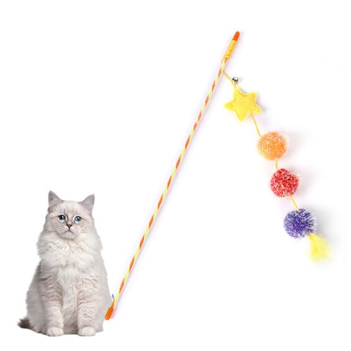 Katzen-Teaser-Stick, Feder-Aufkleber, Weiche, Helle Farbe, Katzenstab, Dekorativ für Spielende Haustiere (Yellow) von Fabater