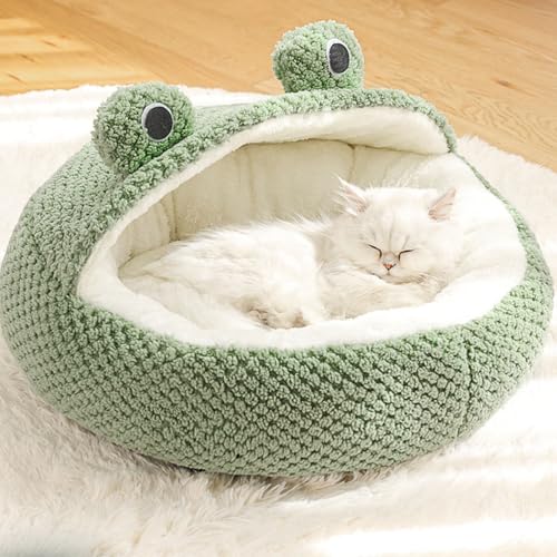 Katzenbetthöhle, Kleines Süßes Hundebett in Froschform für den Innenbereich, Flauschiges, Beruhigendes Sofa-Katzennest mit Abnehmbarem und Waschbarem Plüschbezug für Kätzchen (M) von Fabater