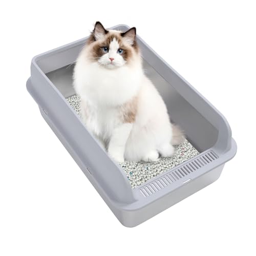 Katzentoilette aus Edelstahl, Spritzwassergeschützte, Hochseitige Metalltoilette für Große Katzen, Extra Große Katzentoilette für Hauskatzen, Katzentoilette aus Metall Inklusive von Fabater