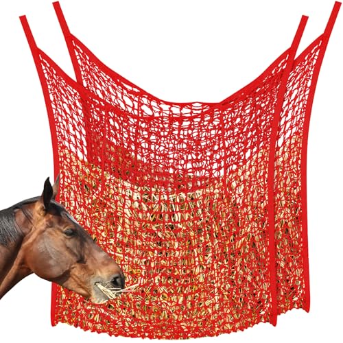 Heunetz für langsames Füttern, Heubeutel für Pferde, Ziegenstand, Anhänger, Pferdefütterungszubehör (rot, 89,9 x 78,9 cm), 2 Stück von Fabbay