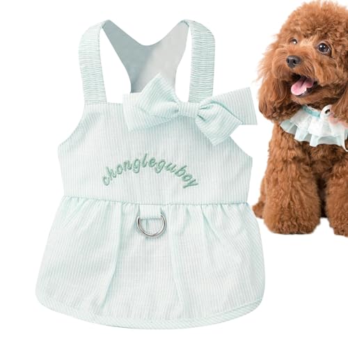 Fabixoin Hundekleidung für kleine Hunde Mädchen Sommer,Hunde-Sommerkleid | Haustiermädchenkostüm | Gestreifte Hunde-Outfits mit Kordelzug, Schnalle und Schleife für die Feiertagsparty von Fabixoin