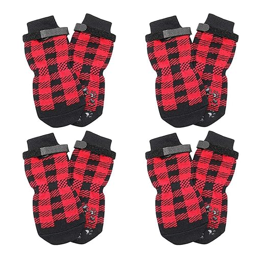 Factorys 2 Stück Haustier-Hundeschuhe und Socken für draußen und drinnen, rutschfeste Hundeschuhe, Hunde- und Katzensocken Hund Bodenanker (Red, S) von Factorys