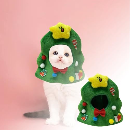 Factorys Christmas Katzenkostüm, Weihnachtsbaum-Hut, Zubehör, Weihnachtsbaum-Kopfbedeckung, Haustiertuch, verstellbar, weicher Kopfschmuck, süße Katzen-/Haustier-Kopfbedeckung (Green, 12x7.4cm) von Factorys