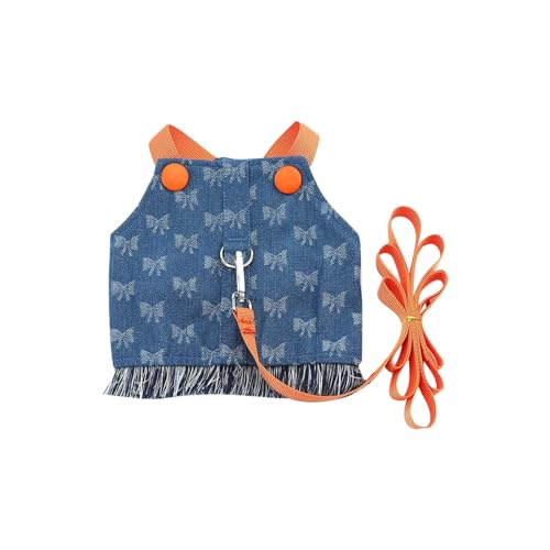 Factorys Hundekleider, Geschirre Leine-Set für kleine Hunde, niedliche Schleife, Welpen-Mädchen-Weste, Geschirr, kein Ziehen, weiche Jeans, Chihuahua, Spielzeugpudel, Jacke, Kleidung, (B, M) von Factorys