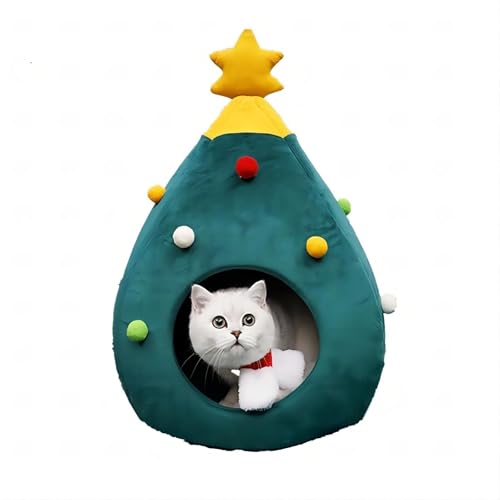 Factorys Katzenbetten für Hauskatzen, Weihnachtsbaum Höhle Katzenbetthöhle, Katzenhaus mit Abnehmbarem waschbaren Kissen, weiches und warmes Katzenhaus für drinnen für Kätzchen und mittelgroße (Grün) von Factorys