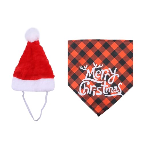 Factorys Pet Weihnachten Haustier Hut Handtuch Set Hund Weihnachten Hut Haustier Festlich Dress Up Kopfbedeckung Dreieck Handtuch (A, One Size) von Factorys