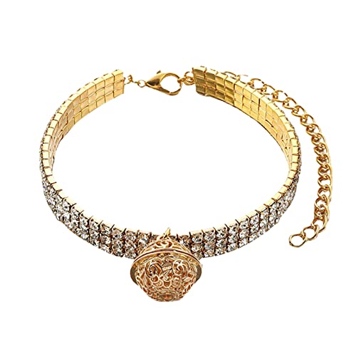 Factorys Universelle Strass-Stretch-Halskettenglocke für Hunde und Katzen, Haustierhalsband mit ausgehöhlter Glocke Halsband Kaufen (Gold, S) von Factorys