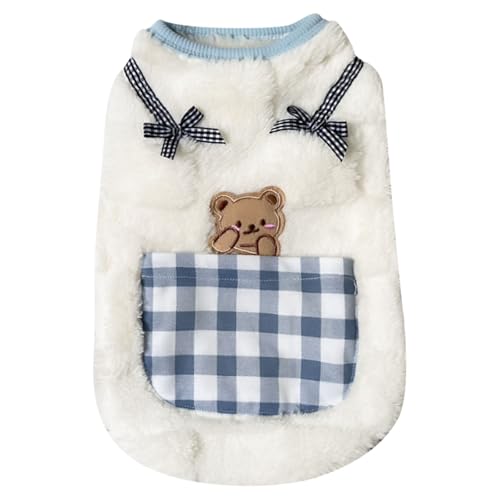 Factorys Winter Niedliche Katzenbekleidung mit Schleife Karierter Tasche, Hundepullover, Warmer, weicher Rollkragenpullover für Hauskatzen kleine, mittelgroße Hunde (Blue, M) von Factorys