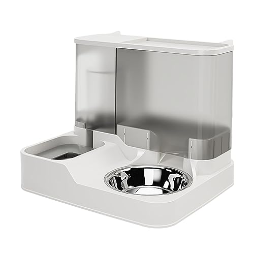 Futterspender und Wasserspender für Hunde und Katzen, Futter- und Tränkeset mit Futternapf für Haustiere, automatischer Futterspender für Katzen und Hunde, Katzenfutter Spender Für (Grey, One Size) von Factorys