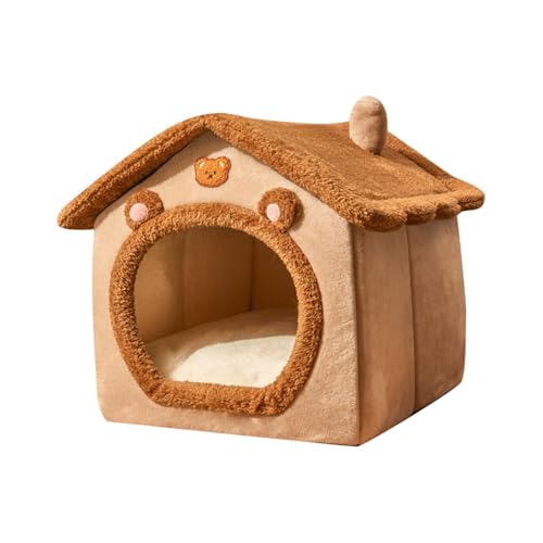 Katzenbetten für Hauskatzen, Katzenhaus mit Abnehmbarem Plüschkissen, weiches und warmes Haustierhaus für drinnen für Hunde Katze Haustier (Braun, L) von Factorys