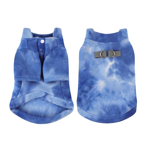 Tie Dye Fleece Hund Pullover Sweatshirt, reflektierende Welpenjacke Wintermantel mit D-Ring Leine, weiche Rollkragenpullover Haustier Fleece Weste Kleidung für kleine Hunde Katzen von Factorys