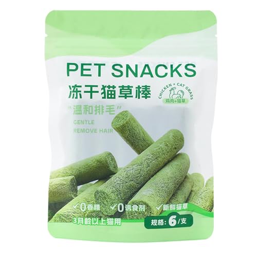 6 Stück Katzengras Snack, Katzengras Für Katzen, Cat Grass Teething Sticks for Indoor Cats, Zahnreiniger,Gefriergetrocknet Snacks Für Katzen Für Die Zahnpflege Und Haarknäuel Entfernen, Katzenminze von Facynde