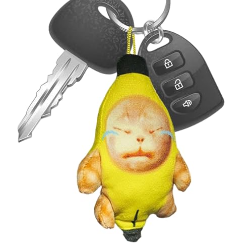Bananenkatze, Bananenkatzenspielzeug - Weinende Bananenkatze Plüsch | Bananen-Katzen-Plüsch-Schlüsselanhänger, trauriger, lustiger Sound-Katze-Kuscheltier-Kissen-Ornament-Schlüsselanhänger von Facynde