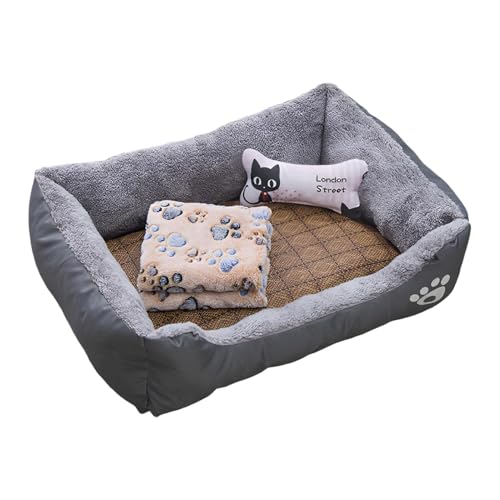 Facynde Hundecouchbett, Hundebett für kleine Hunde - Cozy Cuddler Luxus-Welpen-Haustierbett | Kleines Hundebett mit Kühlmatte, Decke und Spielzeugknochen, Katzenbett, rechteckiges weiches Kissenbett von Facynde