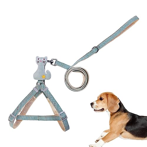 Hundegeschirr-Leine-Set | Haustiergeschirr ohne Würgen | Verstellbar, niedliches Cartoon-Design, einfache Kontrolle, atmungsaktiv, Robustes Set aus Geschirr und Leine für kleine Hunde von Facynde