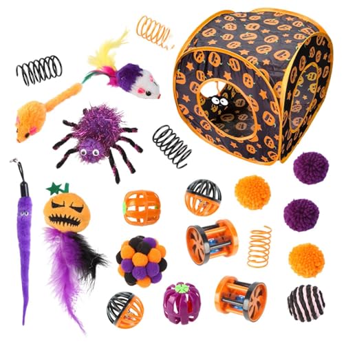 Facynde Katzenspielzeug-Set, Katzenspielzeug-Set, Katzenspielzeug-Set mit Katzenminze für Halloween, Interaktives Kätzchenspielzeug, Versteckspielzeug, Federspielzeug für den Innenbereich, Spielzeit von Facynde