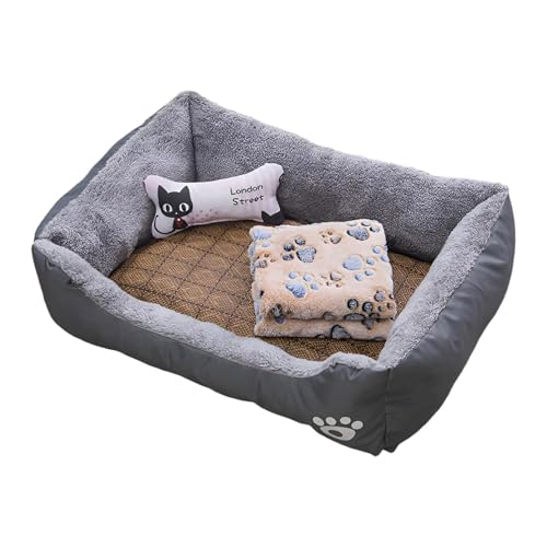 Hundecouchbett, Hundebett für kleine Hunde - Haustierbetten aus weichem Stoff, Hundekissenbett,Hundekissenbett mit Kühlmatte, Decke und Spielzeugknochen, gemütliches Haustierbett, Katzen- und Hundesch von Facynde