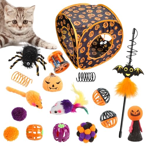 Katzenspielzeug für Kätzchen, Katzenspielzeugpaket,Katzenspielzeug-Set mit Katzenminze für Halloween - Interaktives Kätzchenspielzeug, Versteckspielzeug, Federspielzeug für den Innenbereich, Spielzeit von Facynde