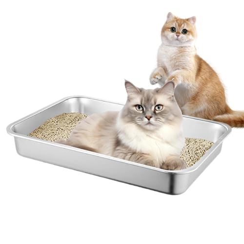 Katzentoilette EdelstahlLitter Box Katzenklo, Katzen Und Kaninchen Niemals Gerüche, Fleckfrei, Rostfrei, Antihaft Glatte Oberfläche, Anti-Rutsch Katzenklo Katzenklo Edelstahl von Facynde