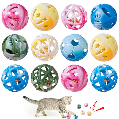 12Pcs Cat Ball Toys, Colorful Cat Bell Balls Toy Plastic Ball Cat Toys Interactive Cat Rattle Balls Cat Play Balls for Indoor Kitten Cat Catch Toy Hollow Balls with Bell for Pet Kitten Toy with Sound von Fadcaer