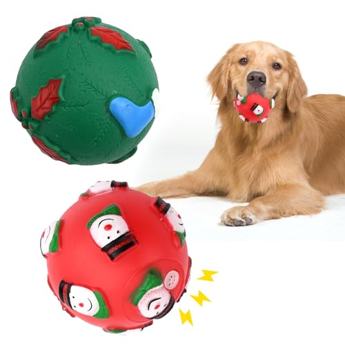 2 Stück Weihnachten Quietschende Hunde Bälle 8cm Schneemann Zähne Reinigen Hundebläse Kauen Spielzeug Werfen Biss Training Spielzeug Interaktives Hund Spielzeug für Kleine Mittelgroßen Haustier Puppen von Fadcaer